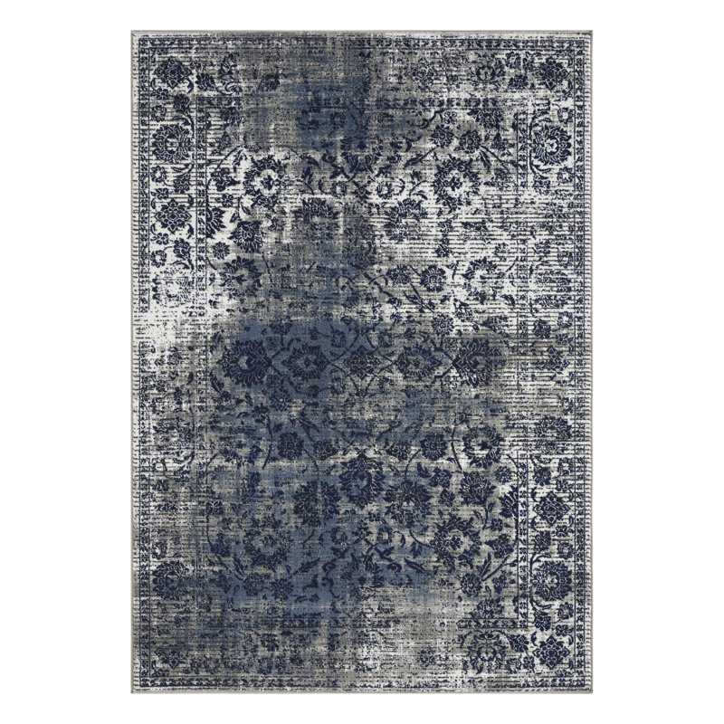 Tapis d'intérieur gris en polypropylène tissé à la main Raashid, Rectangle 4 pi x 6 pi