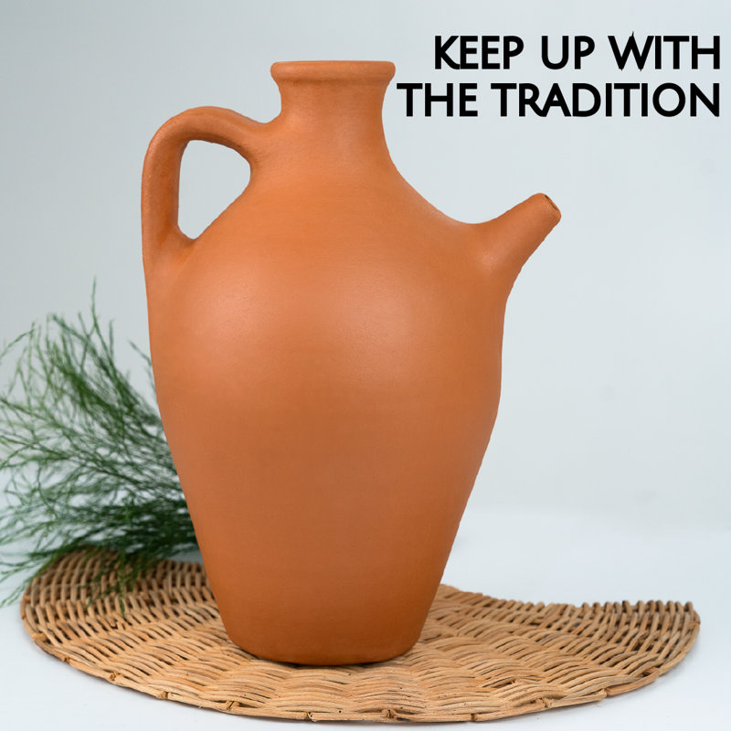Large Terracotta Clay Pitcher with Spout, 4.8 Quarts