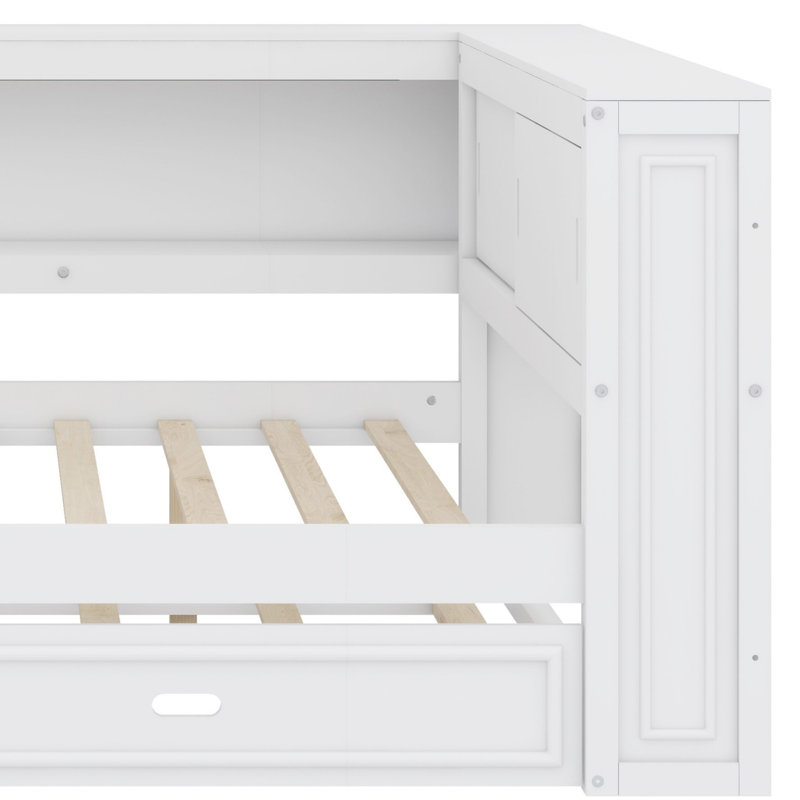 Lit de jour avec tablettes de rangement, USB, DEL et lit gigogne, Blanc