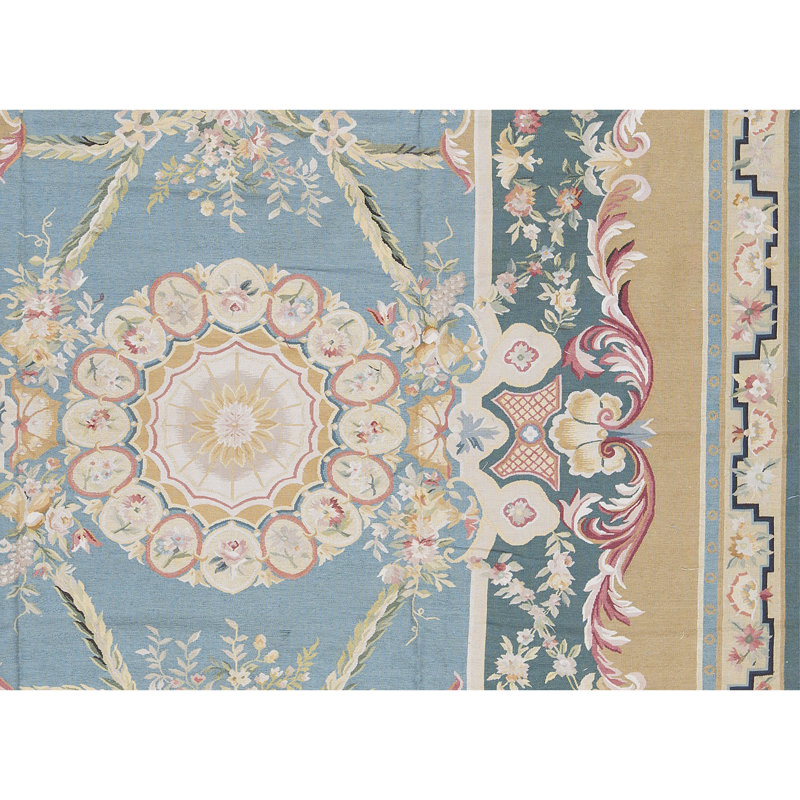Hand-Knotted High-Quality Blue and Gold Area Rug