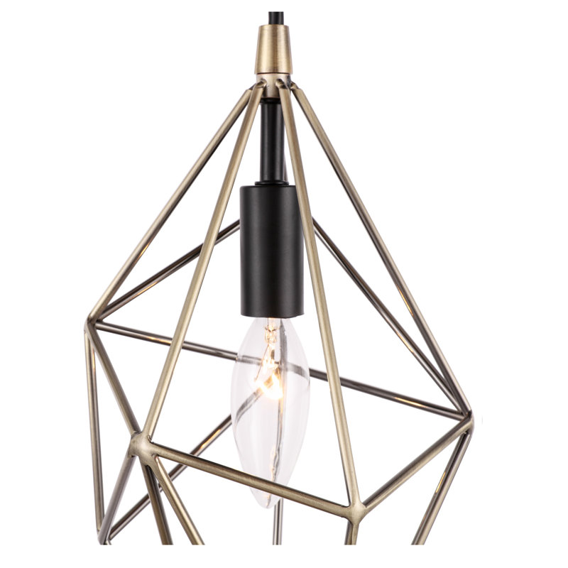 Luminaire suspendu géométrique à 1 lumière Luverne, Laiton antique / Noir