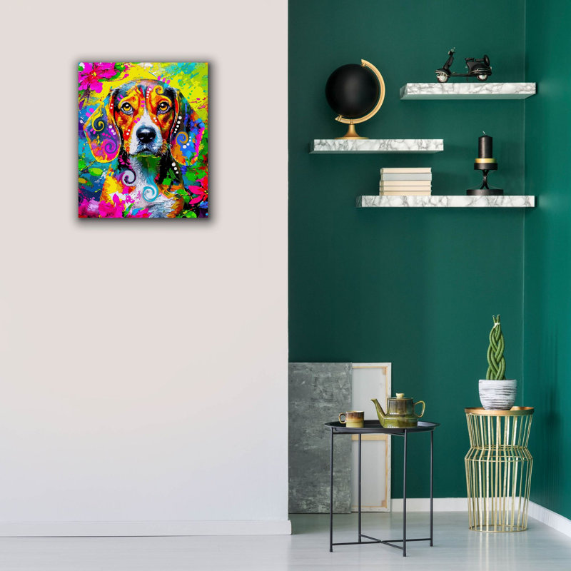«The Timid Beagle» par Dean Russo, art mural sur toile, H 24 po x l 20 po