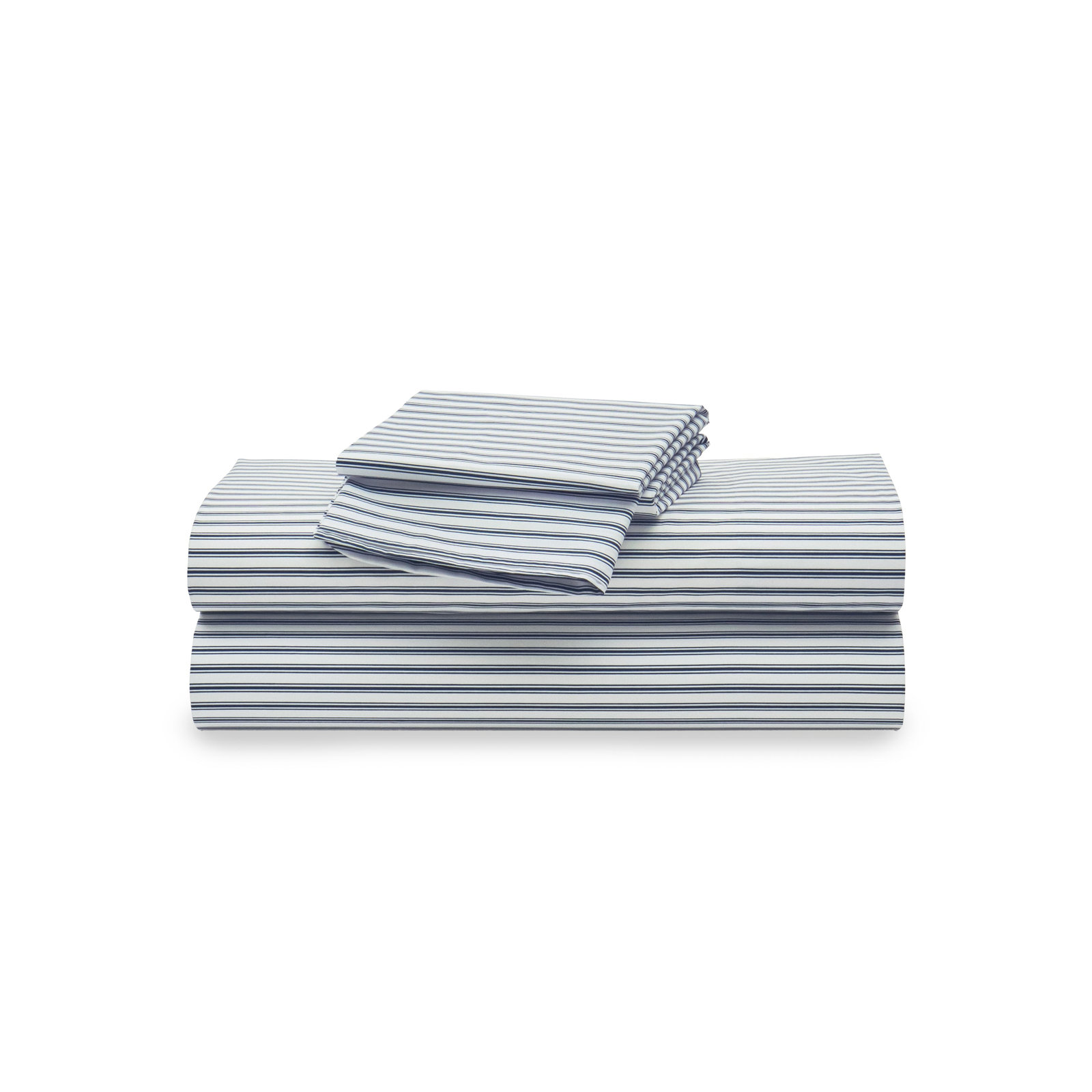Navy French Ticking Bed Sheets, King Sheet Set with 2 Pillowcases