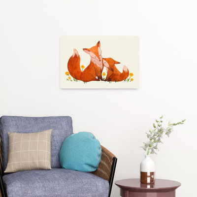 Tender Fox Family Contemporary Fox Flower Forest Wall Art Print
