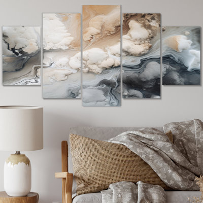 Marbre abstrait avec reproduction de l'espace III - Fractales, reproduction sur toile - 5 panneaux