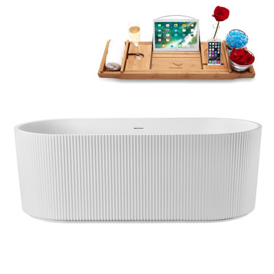 67" Streamline Soaking Glossy White Freestanding Tub and Tray With Internal Drain