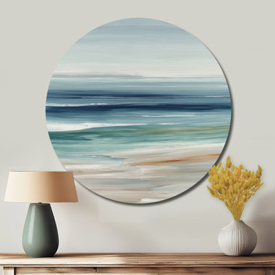 Golden Sunset Aerial View Beach - Coastal Round Metal Wall Decor