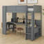 Lit mezzanine avec bureau et station de charge Lit mezzanine en bois massif avec tablettes de rangement et DEL-192097402