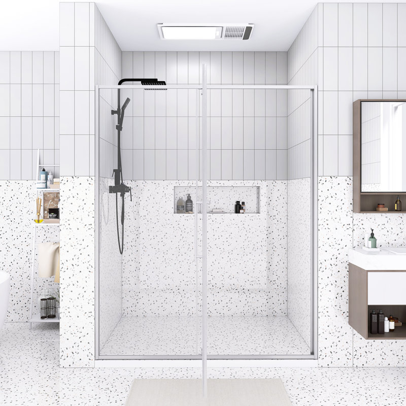 56-60"W X 74"H Framed Pivot Shower Door | Open Outside | Stop At 105 Degrees | 5/16" Tempered Glass | Brushed Nickel