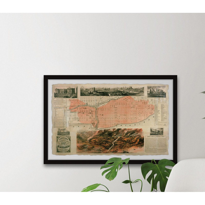 Carte du grand feu de Chicago - impression sur cadre photo, H 24 po x l 36 po x 1,5 po