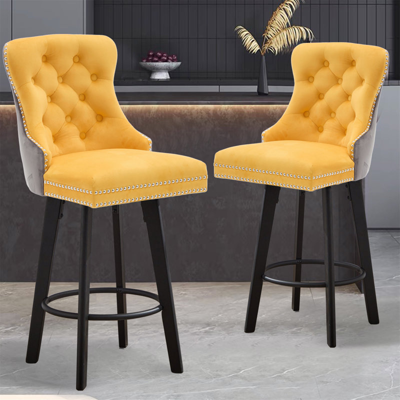 Tabourets de bar pivotants Modern, Jaune, 2