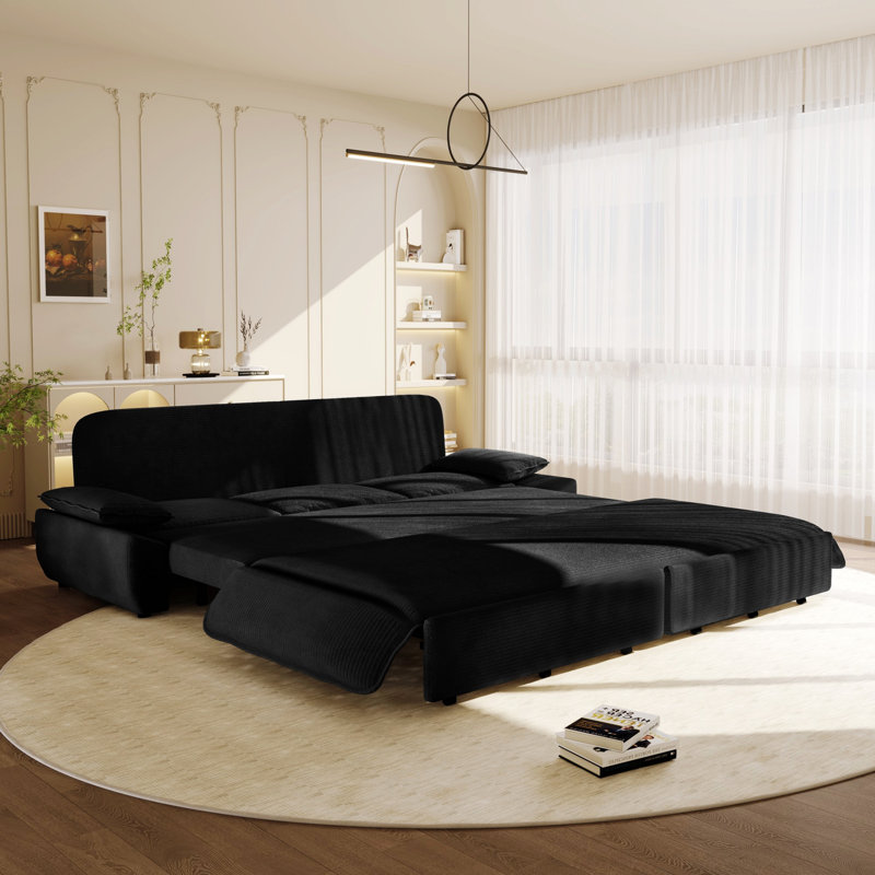 Canapé-lit convertible pour chambre à coucher, salon, Velours côtelé noir