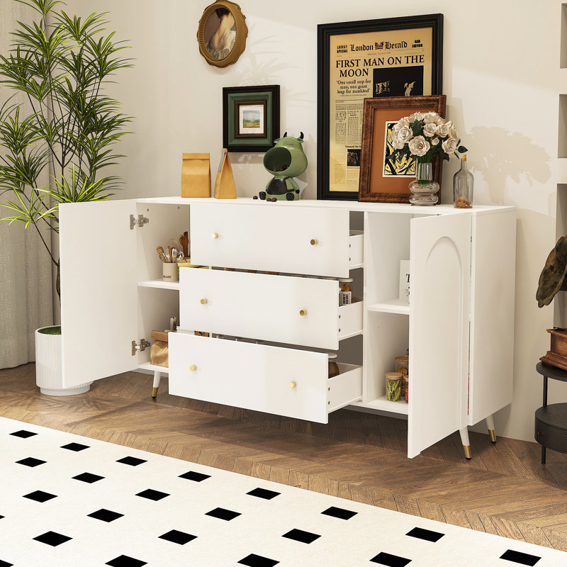 63" W Sideboard Cabinet Buffet Storage Cabinet With 3 Drawer 2 Door