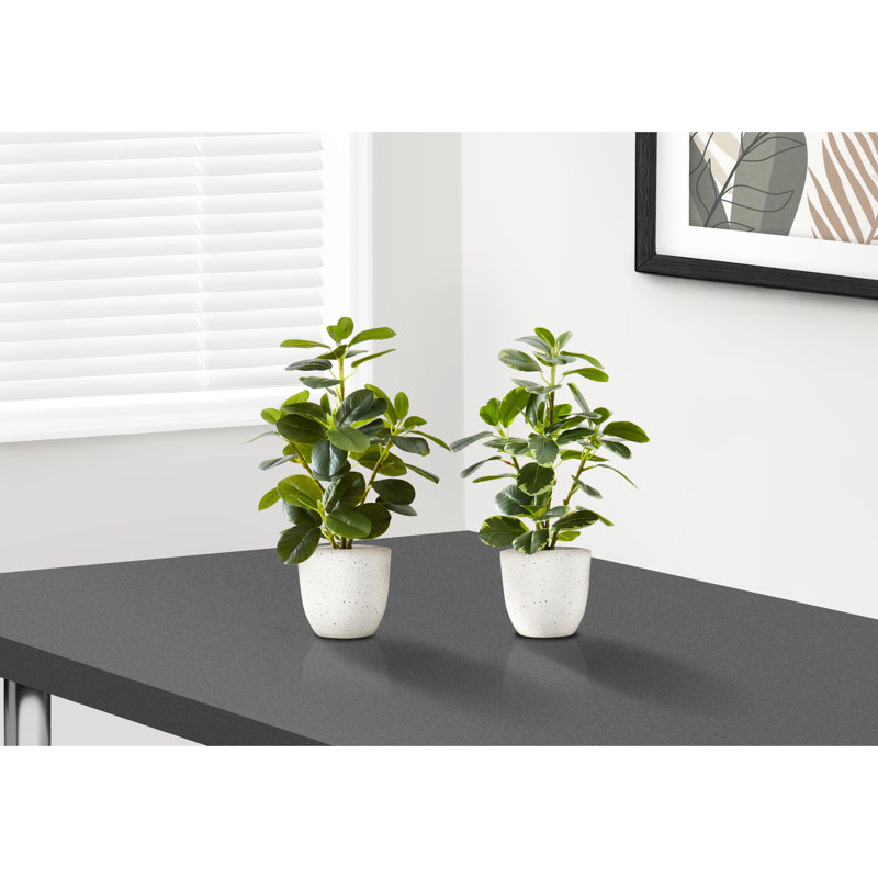 14 pouces de hauteur de 2 fausse verdure d'intérieur avec pots blancs et motif 14 po pour table élégante en pot