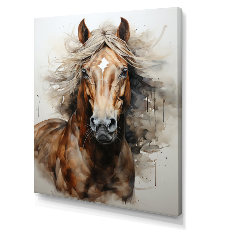 Impression sur toile brun, cheval et beige Spirit of Equus, H 20 po x l 12 po x P 1 po, Toile tendue