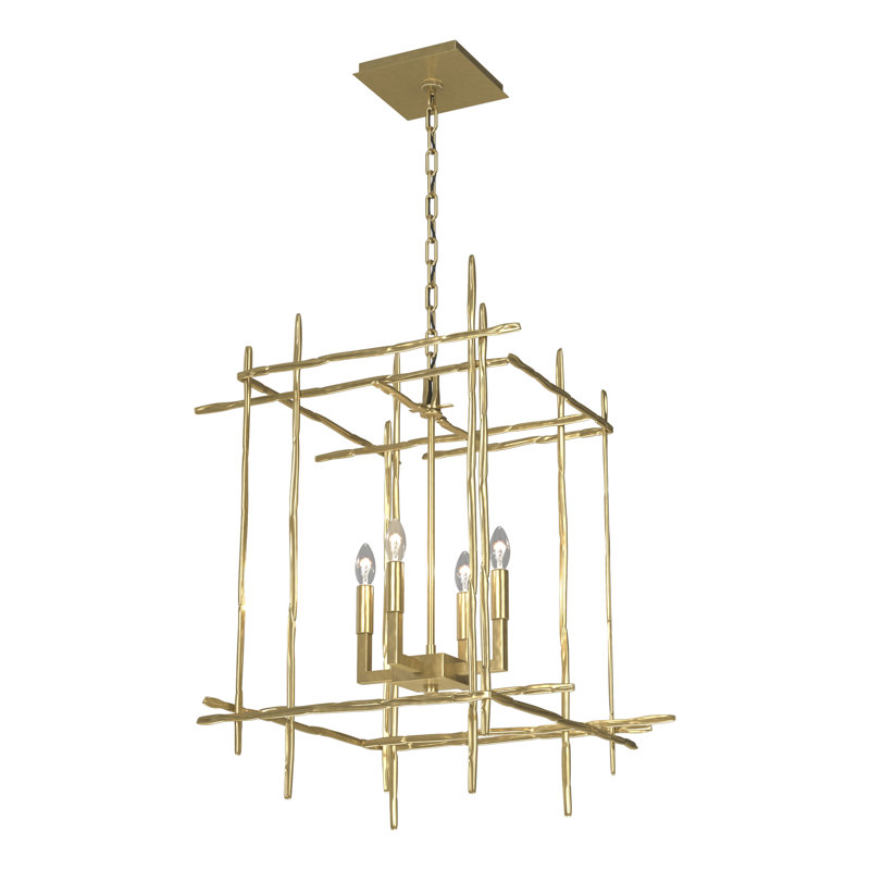 Tura 4 - Light Rectangle Chandelier, Modern Brass, Medium