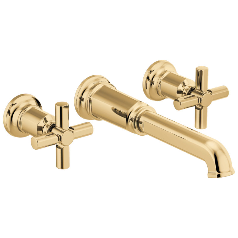 Invari Two-Handle Wall Mount Tub Filler, Polished Gold, Cross