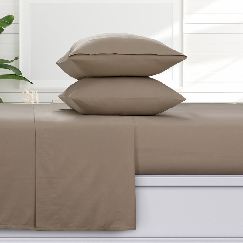 Flannel Sheet Set, Cal.King Sheet Set+Fitted Sheet+2 Pillowcases, Camel