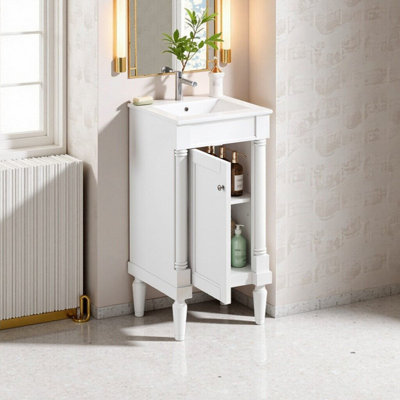 Armoire de salle de bain de style français 18 po avec lavabo en céramique et tablette réglable