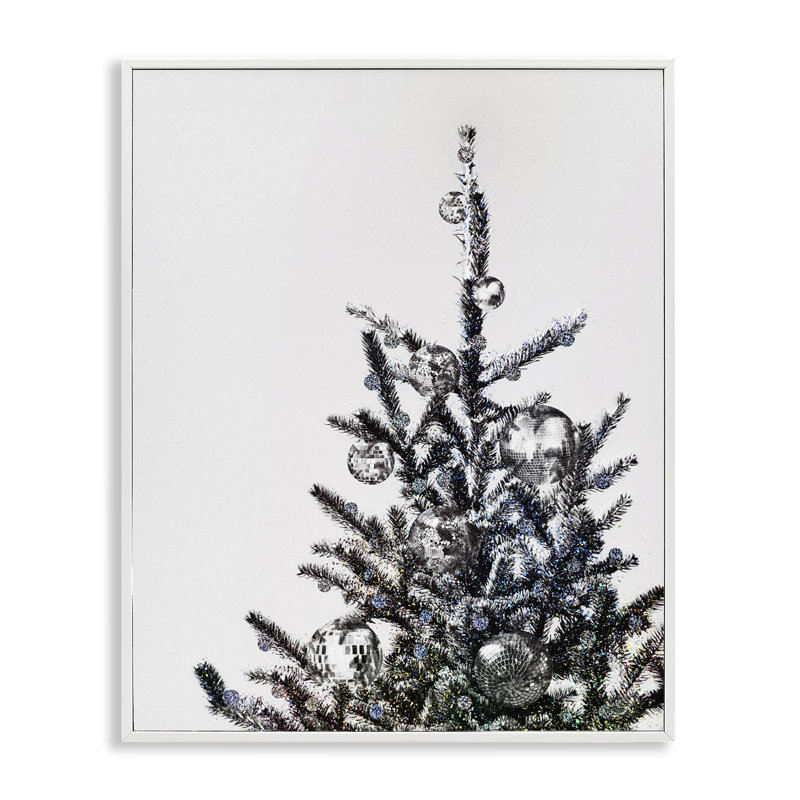 Christmas Tree Disco Balls  Giclee Art by Victoria Barnes, Coastal White Framed Giclee, 30" H x 24" W