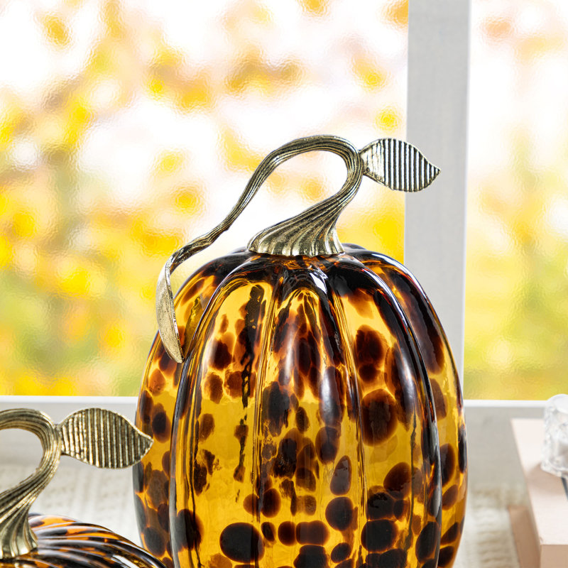 7.75"H Amber Dots Glass Pumpkin