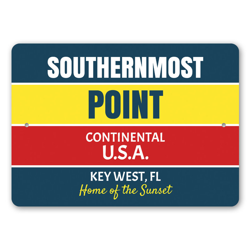 Enseigne en aluminium Southernmost Point, H 10 po x l 14 po x P 0,04 po