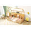 Lit simple avec lumière DEL, lit maison en bois avec bibliothèque de rangement, lit maison au sol avec garde-corps-124917745