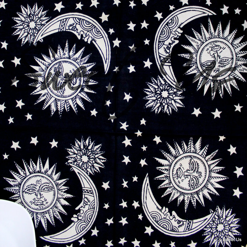 Cotton Celestial Tablecloth Rectangle Sun Moon Star, 70" W x 104" L