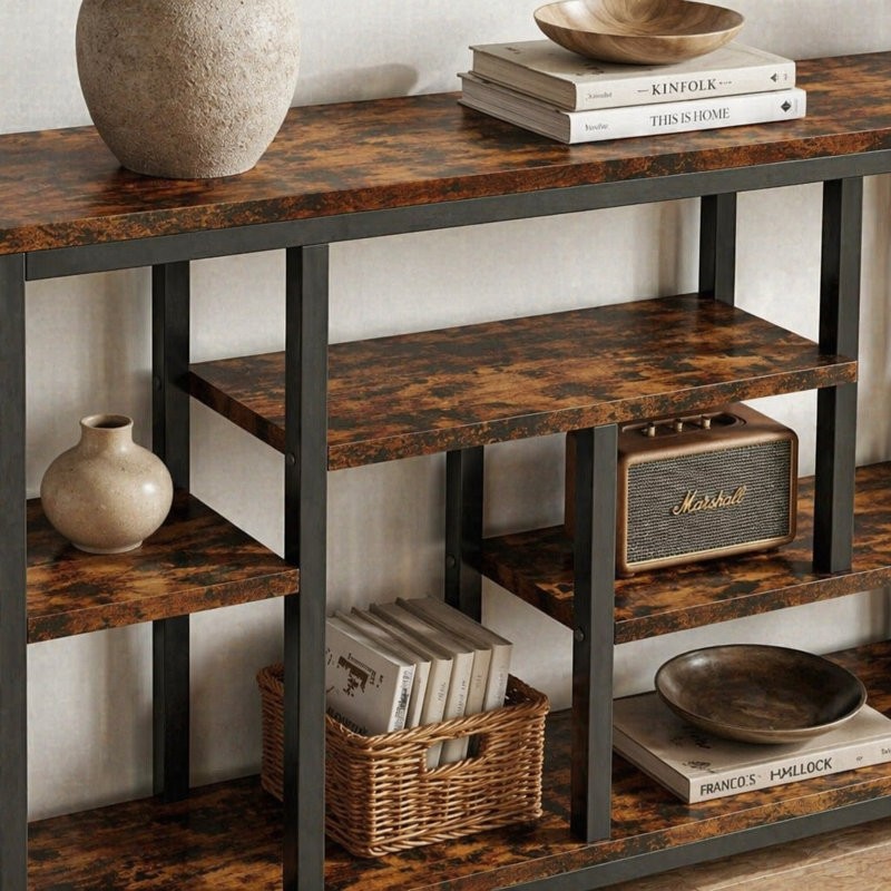 Table d'appoint attrayante, canapé rustique, console