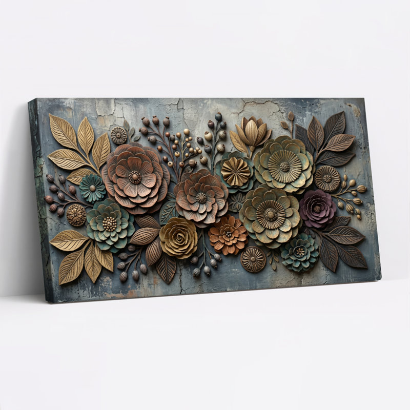 Ensemble de 1 tableau mural en relief floral sur toile, L 40 po x H 20 po, Toile tendue