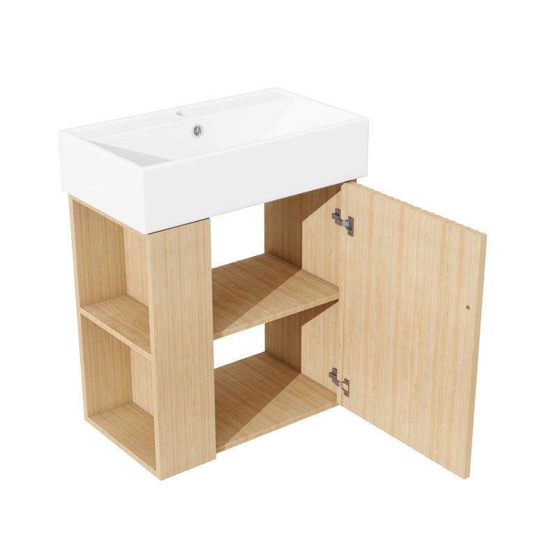 Meuble-lavabo mural 21,6 pouces avec évier et rangement ouvert à gauche, Wood