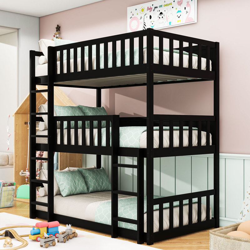 Lexum Twin Size Modern Bunk Bed With Detachable Feature And Rubber Wood, Black