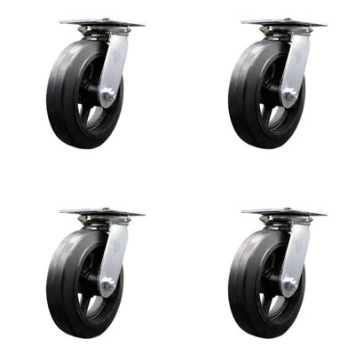 8 Inch Heavy Duty Rubber on Steel Caster Set with Ball Bearings Set of 4 SCC