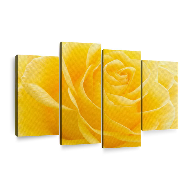 Ensemble de 4 pièces de pétales de roses jaunes sur toile, H 22 po x l 36 po x P 1 po
