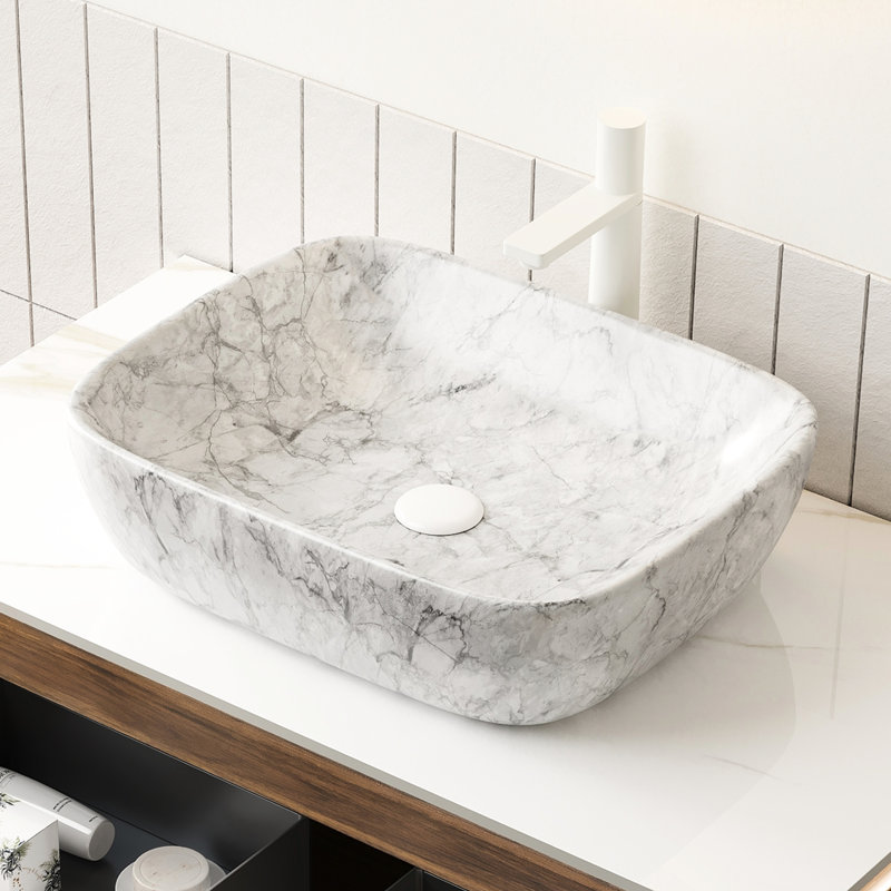 19'' White Marble - Inspired Ceramic Bathroom Sink Without Cabinet, Stone Gray, High Strength Build, Stain Surface, Low Maintenance Advantage, 19.53 In Depth, 15.7 Width, 5.46 Height, 21.11 Lb