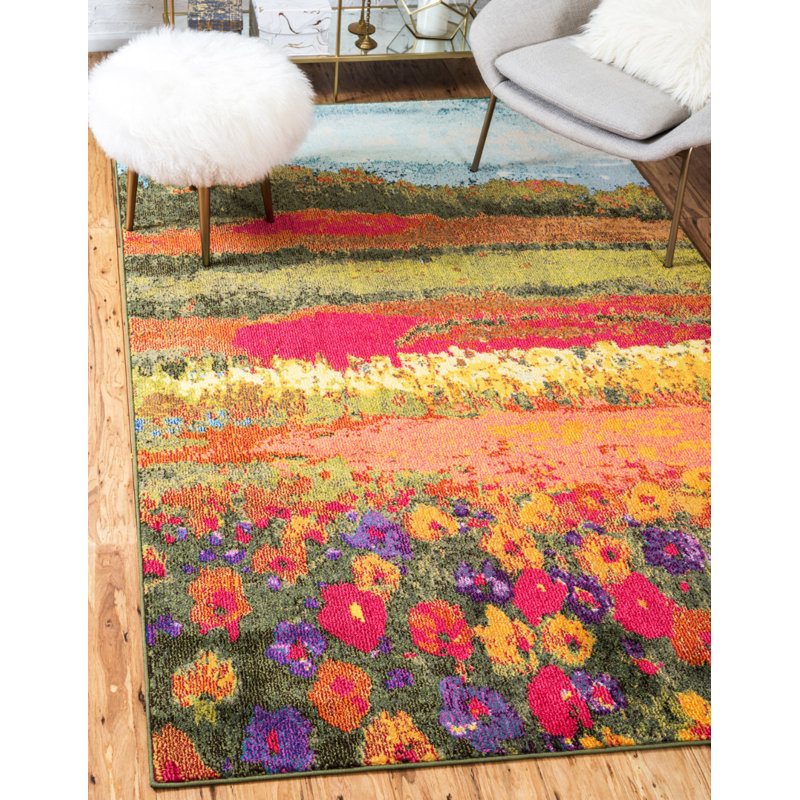 Glenarden Washable Floral Indoor Rug, Rectangle 7'1" x 10'