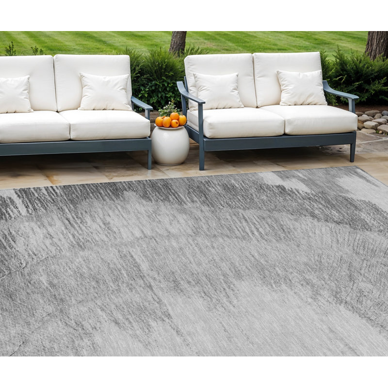 10' X 14' Grey Charcoal Abstract Washable Indoor Outdoor Area Rug