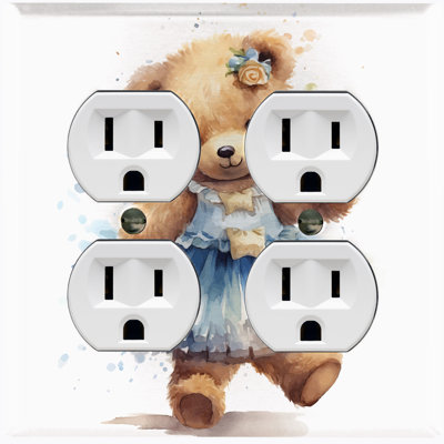 Teddy Bear Blue Dress Nature Themed 2 - Gang Toggle Light Switch Standard Wall Plate -  WorldAcc, F-O2-PNT162