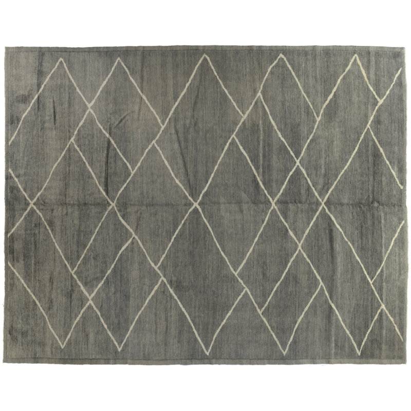 Tapis unique en laine noué à la main argenté / ardoise 10 pi 5 po x 14 pi