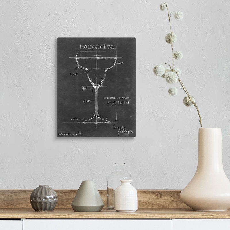 Barware Blueprint VI - Reproduction d'art graphique sur toile, H 14 po x l 11 po x P 1,25 po, Toile tendue