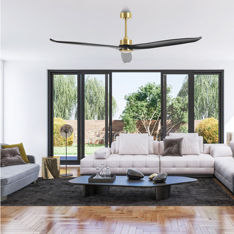 72" Large Modern Solid Wood 3-Blade Indoor Ceiling Fan with Remote Control, Black