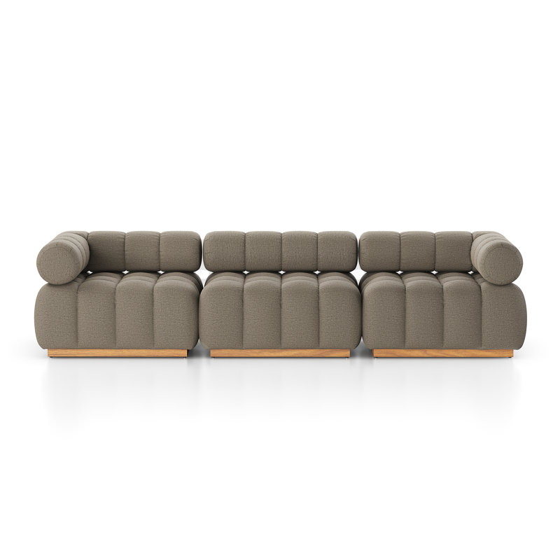 Martinique 109.5" Wide Patio Sectional, Alessi Fawn Cushion/Natural Teak Frame, Symmetrical