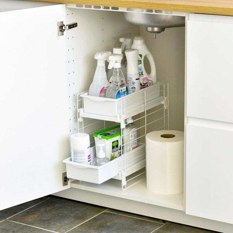 Under Sink Modular Shelf,2 Sliding And Removable Drawers, Non-Slip Feet
