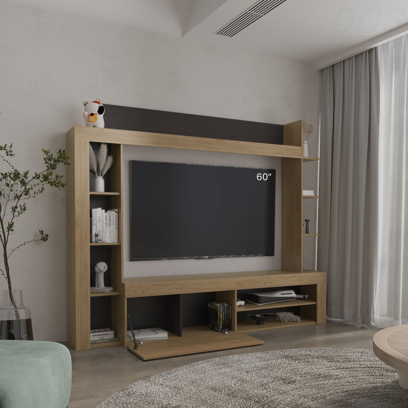 Meuble télé Cecil avec meuble télé avec tablettes ouvertes et compartiments de rangement avec une porte et un meuble télé