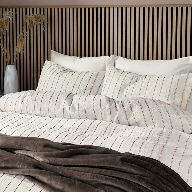 Waffle Stripe Duvet Cover Set, Chocolate Striped, Double Duvet Cover + 2 Pillowcases