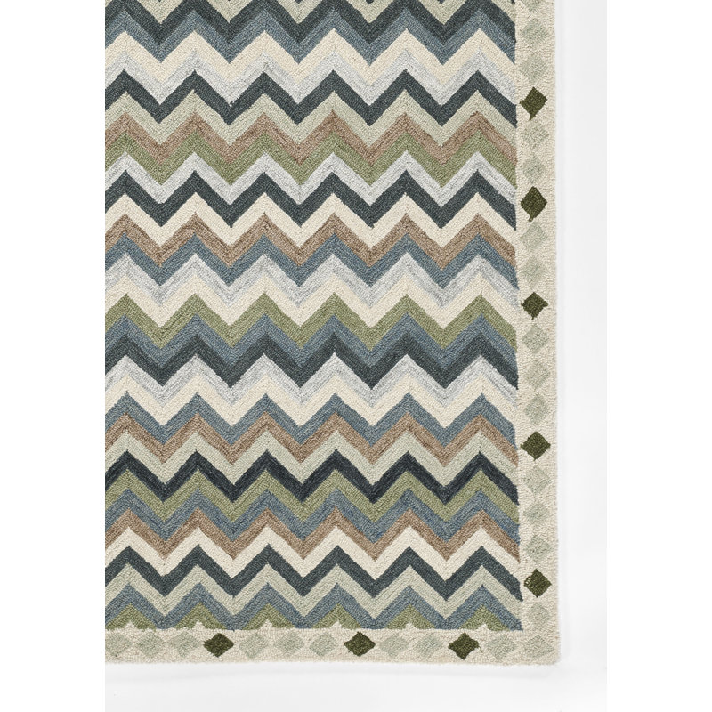 Erin Gates by Momeni Abbot Hand Tufted Wool Zig Zag Blue Area Rug 5' X 8', Runner 2'3" x 8'