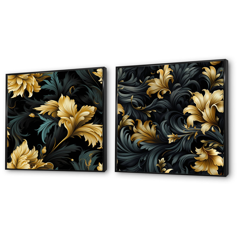 Forslund - Abstract Botanicals, ensemble de 2 reproductions d'art sur toile, Cadre noir, H 16 po x l 33 po x P 1 po