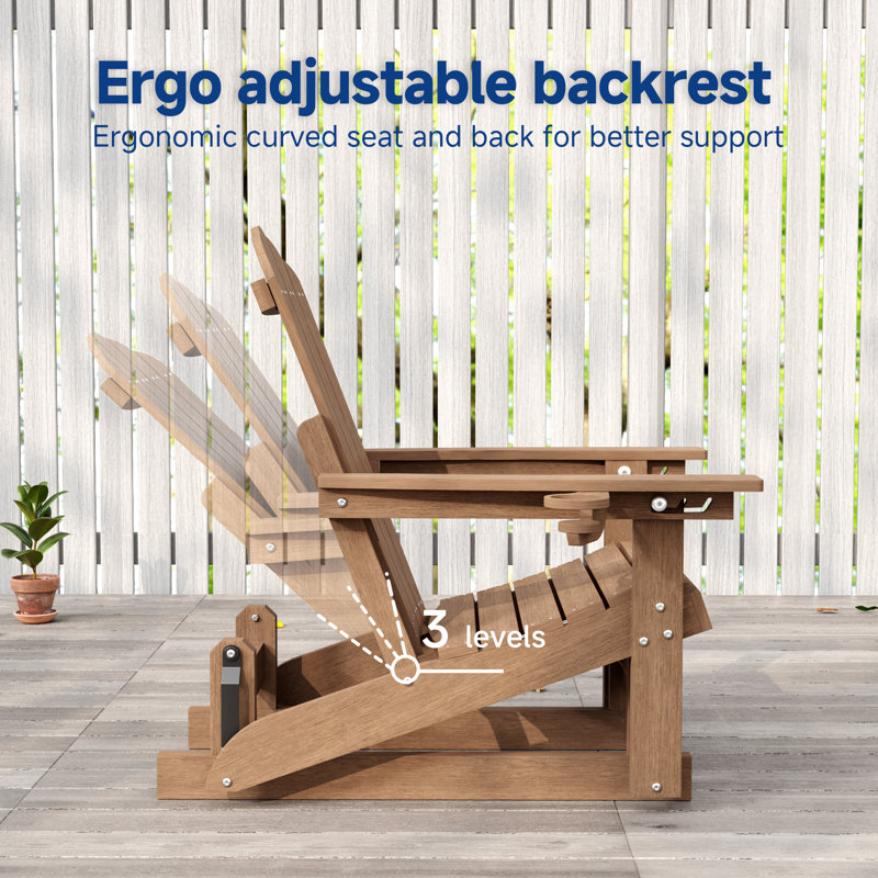 Smooth Motion Glider Adirondack Chair, 3-Position Adjustable Outdoor Chair, HDPE Easy Assembly & Ergonomic Back Support for Patio