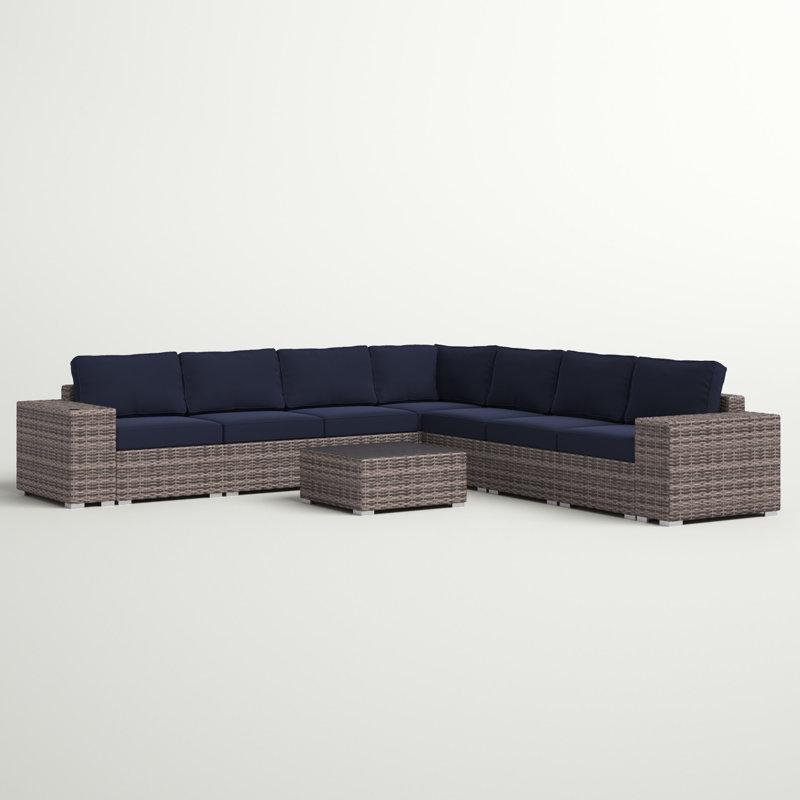 Lazaro Wicker Fully Assembled 6 - Person Seating Group with Sunbrella Cushions, Sunbrella® Navy Blue, Dark Gray