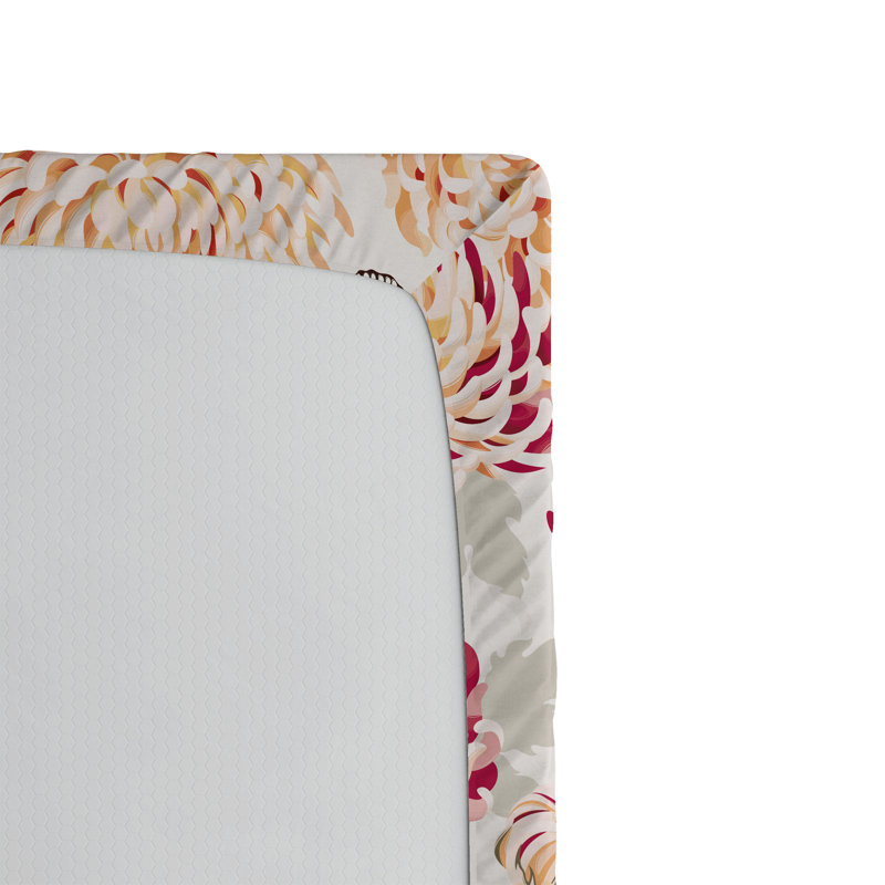 Ambesonne Nature Vibes Fitted Sheet Chrystanthemum Print Full Size Raspberry Pale Peach, California King Fitted Sheet